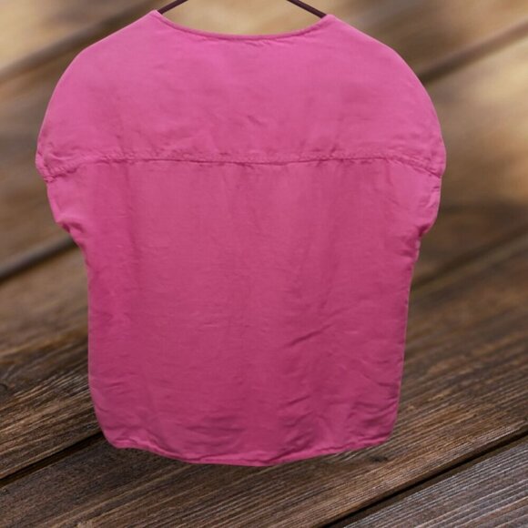 Tahari Womens 100% Linen Short Sleeve Boxy Top Pop Pink Small - Picture 2 of 9